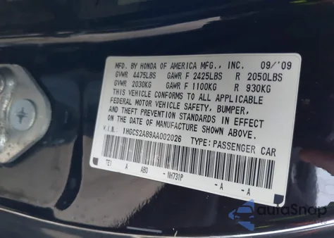 2010 Honda Accord 3.5 Ex-L z USA, uszkodzony, nr VIN 1HGCS2A89AA002026